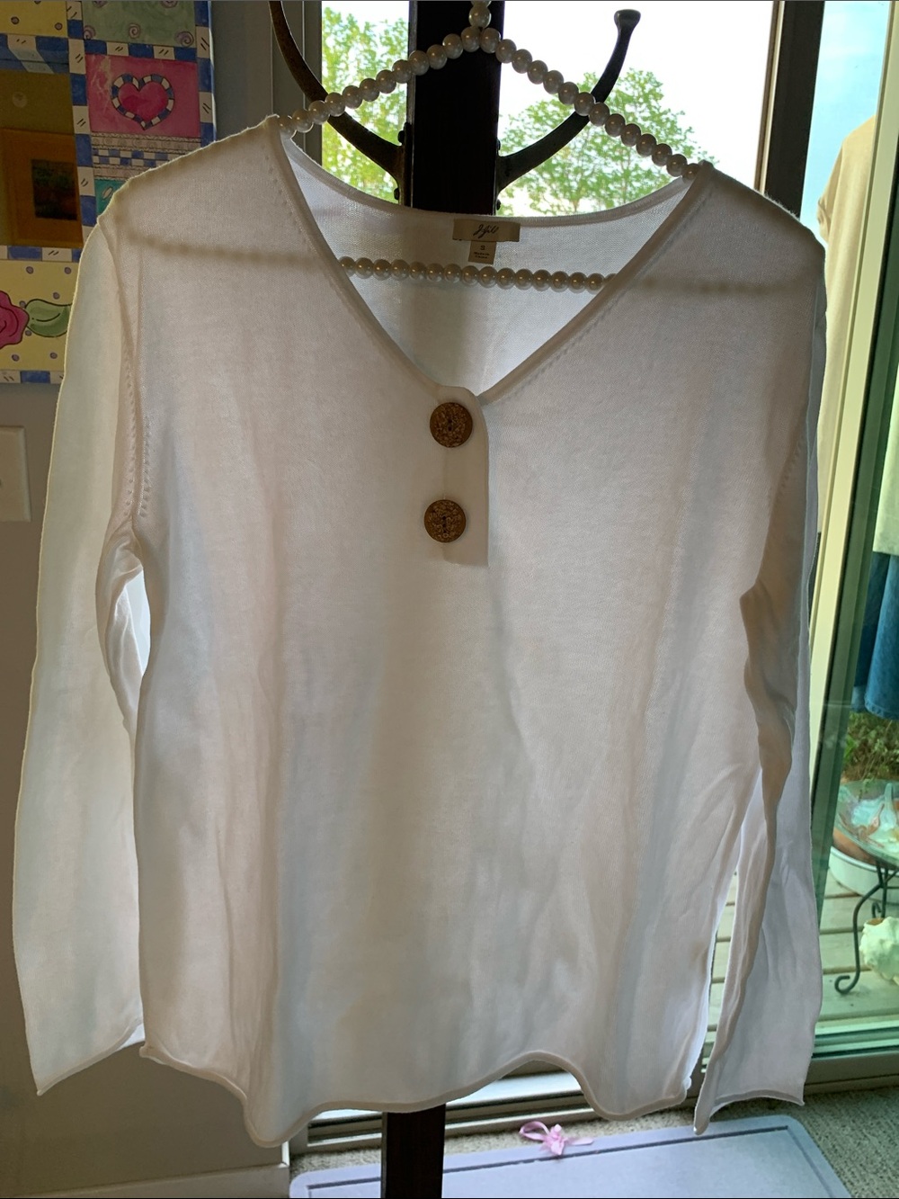 J.Jill V-Neck Cotton Knit LS Top with Decorative Shell-Like Buttons Size S